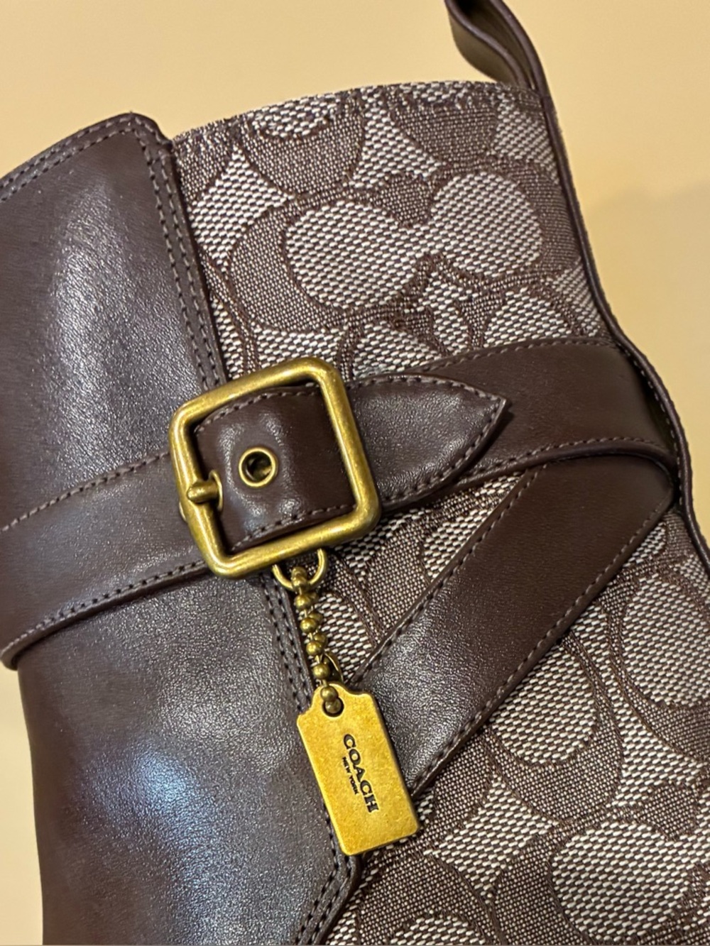 COACH Olivia Signature Jacquard Ankle Booties Brown Leather SZ. 9B - Picture 13 of 16